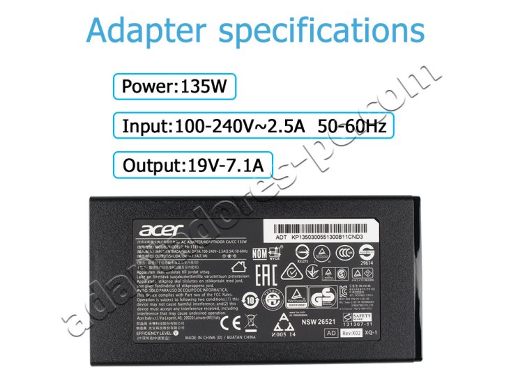 135W AC Adaptador Cargador Acer Aspire VN7-592G-71ZL + Cable - Haga un click en la imagen para cerrar