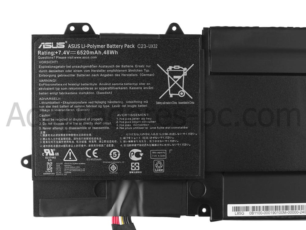 6520mAh Asus UX32VD-R4003V Original Batería