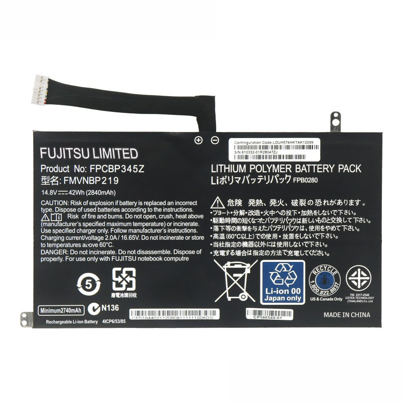 Original Batería Fujitsu FMVNBP219 2840mAh 42Wh