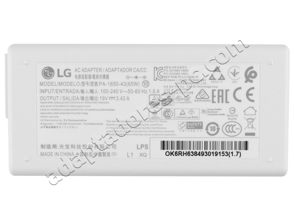 Original 65W Cargador LG Gram 13Z980-U.AAW5U1 AC Adaptador + Cable