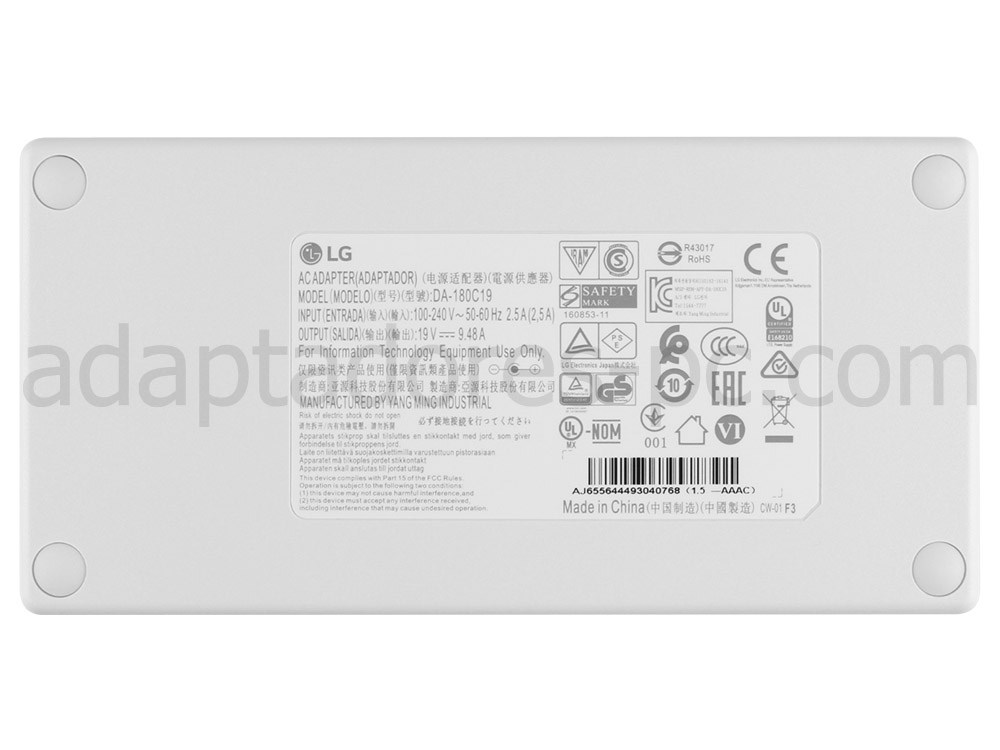 Original 180W LG 27UD88 27UD88-W AC Adaptador Cargador