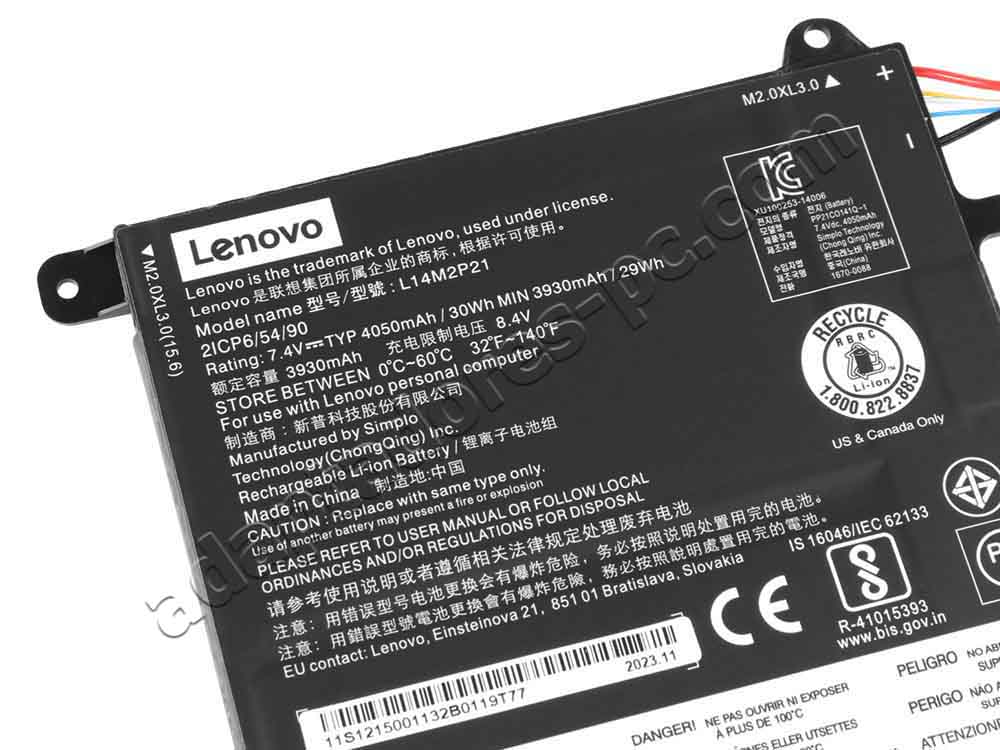 Original Batería Lenovo L14L2P21 L14M2P21 30Wh 4050mAh