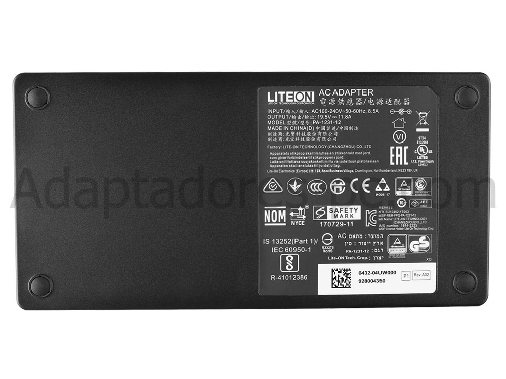 Original 230W Slim Acer Predator 15 G9-593-51WP AC Adaptador Cargador