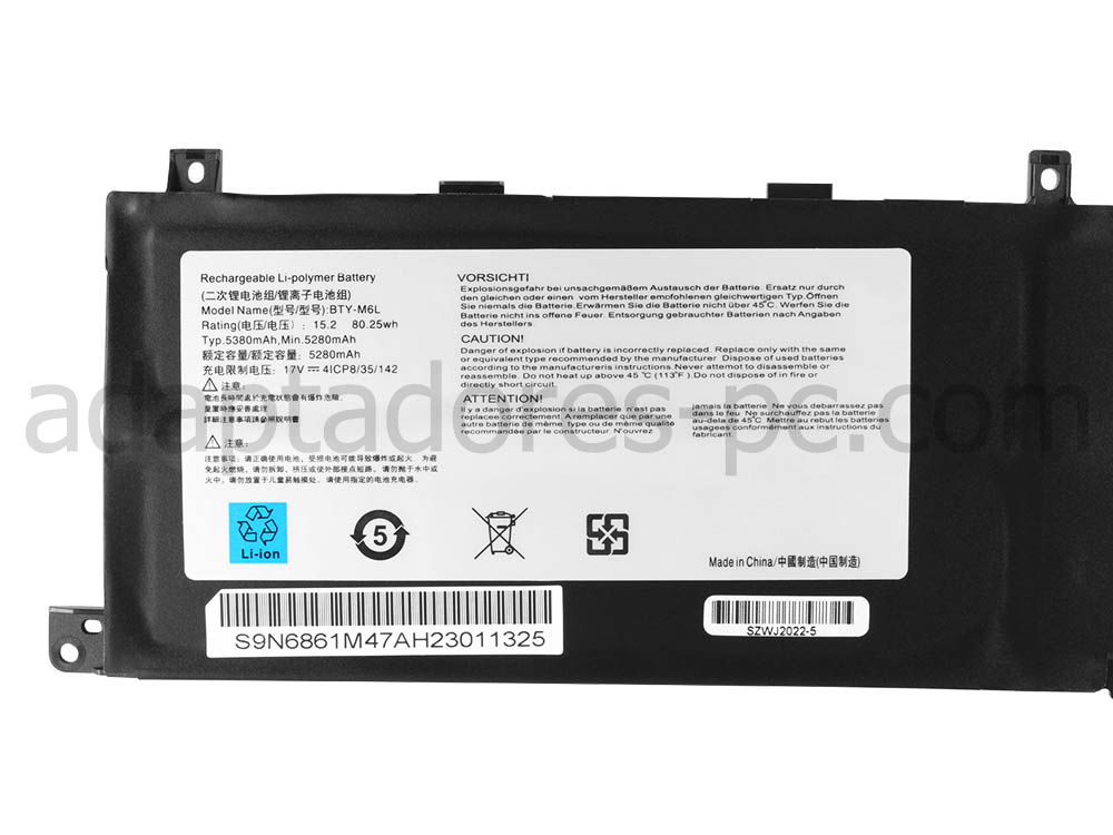 5280mAh 80.25Wh Batería MSI BTY-M48