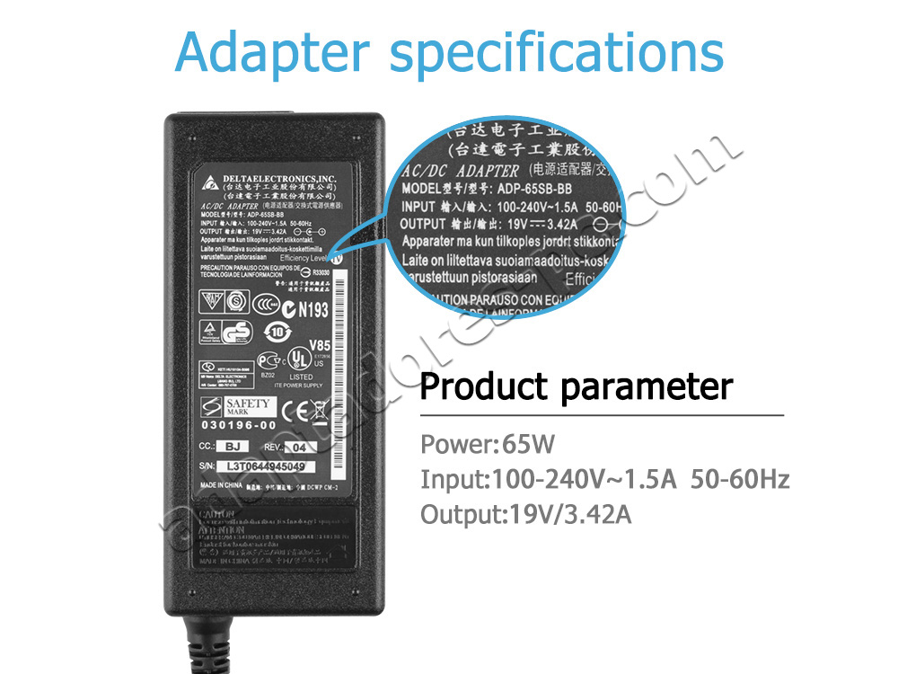 65W Intel NUC KIT NUC7i3DNHNC AC Adaptador Cargador