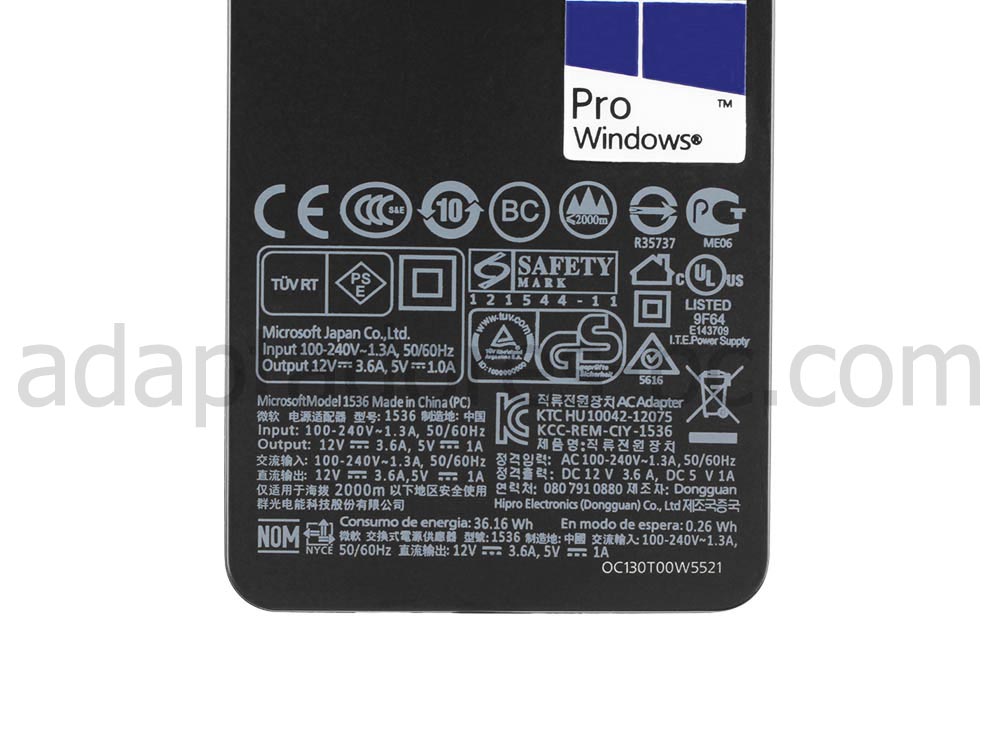 Original 48W Microsoft Surface 2 P4W-00003 AC Adaptador Cargador