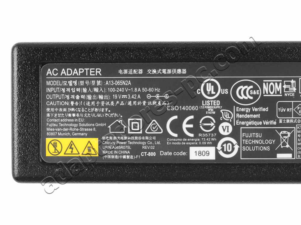 Original 65W AC Adaptador Cargador Fujitsu A13-065N3A