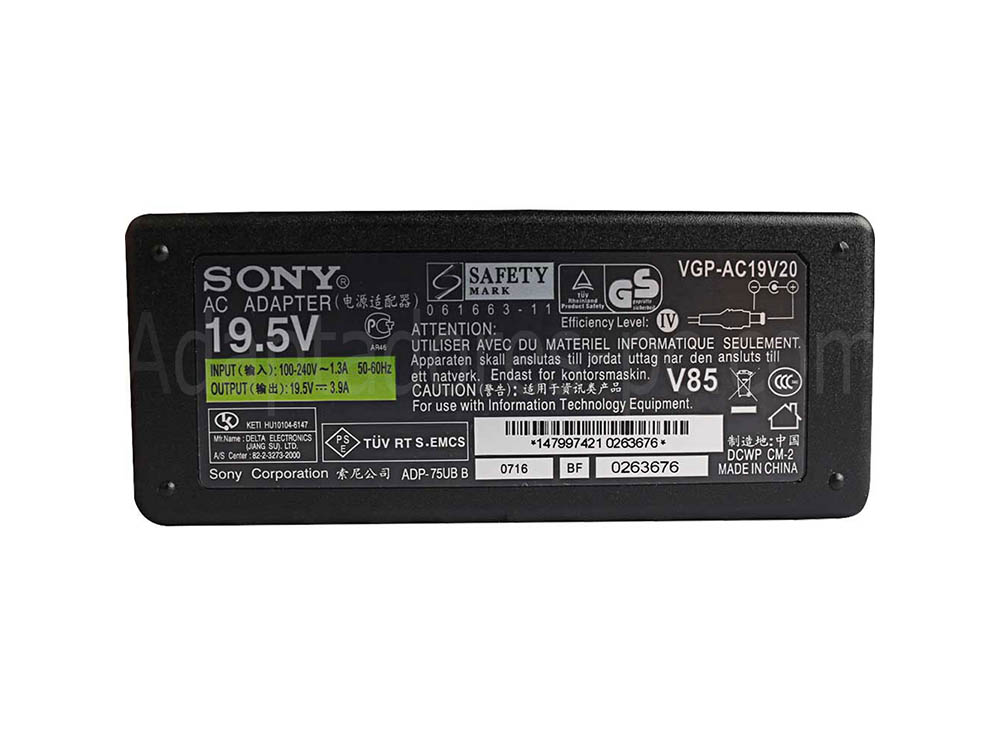 Adaptador Cargador Original Sony Vaio VGN-NR330E 75W + Cable